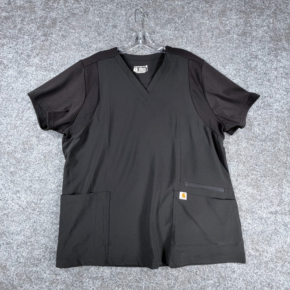 Carhartt Force Cross-Flex Flex Panel V-Neck Scrub Top Womens XL Black Modern Fit